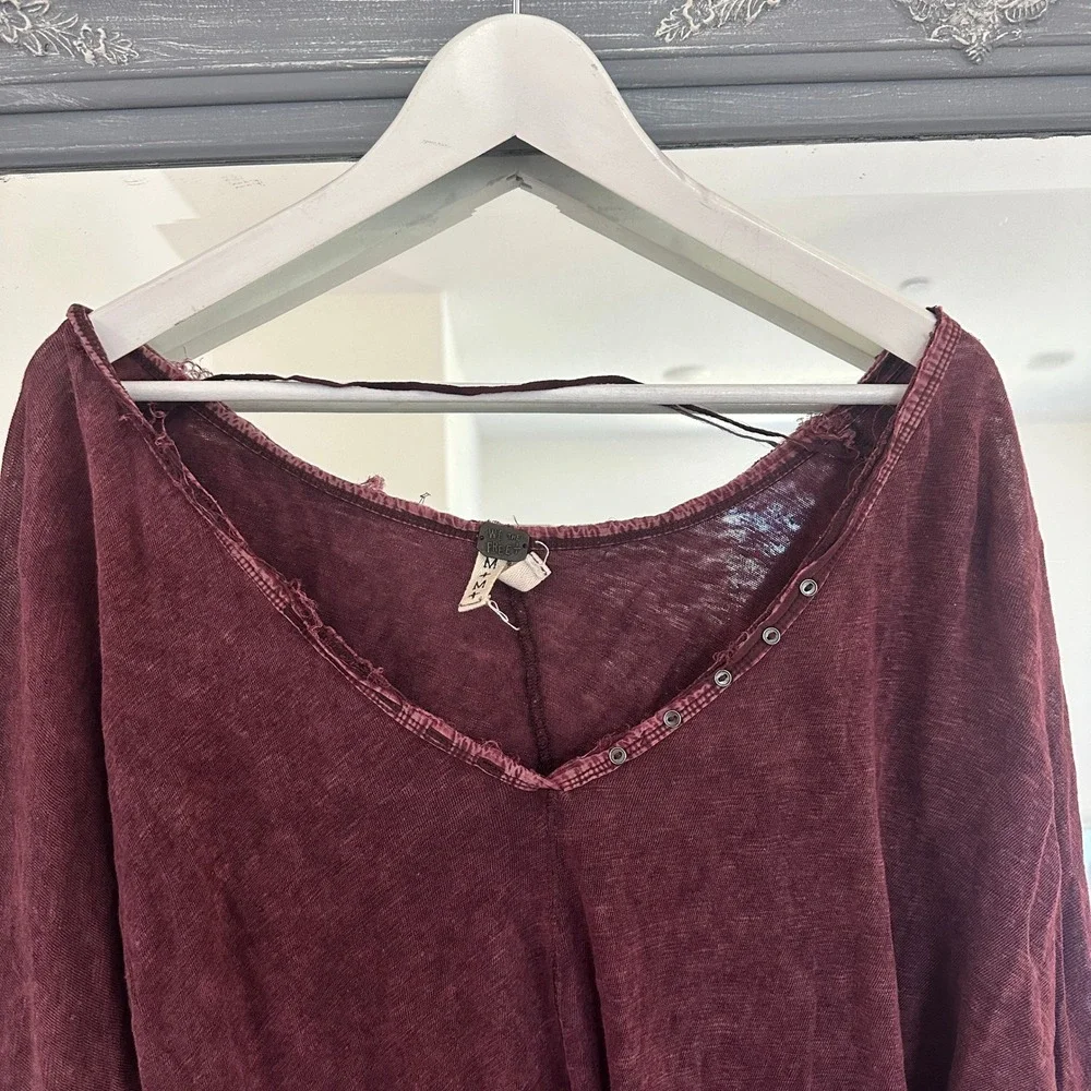 Free People We The Free Santa Cruz Henley Long Sleeve Oversized Tee Shirt Boho M